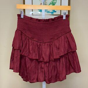 Two Tier Ruffled Burgundy Skort